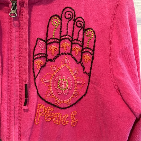 Lucky Brand VTG Pink Full Zip Embroidered Hoodie Patch - Size L - Picture 3 of 7
